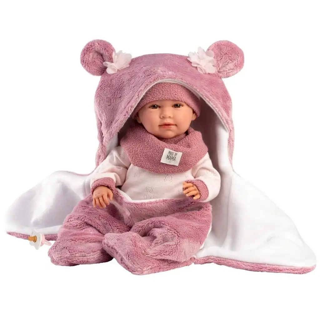 Llorens: Mimi 42 cm große weinende Puppe mit rosa Bärenohren und weichem Schlafsack Bild 1