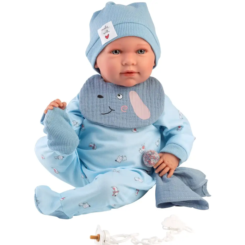 Llorens: Mimo Llorón 42 cm große Puppe mit Geräusch und Lätzchen mit Hundemotiv Bild 1