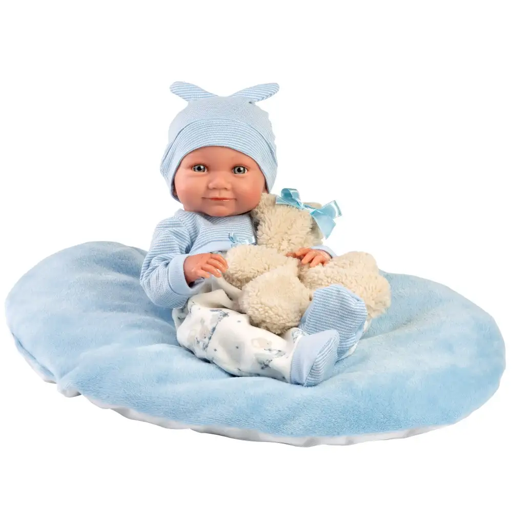 Llorens: Nico 40 cm großes Neugeborenes mit Teddybär und blauem Bettchen Bild 2