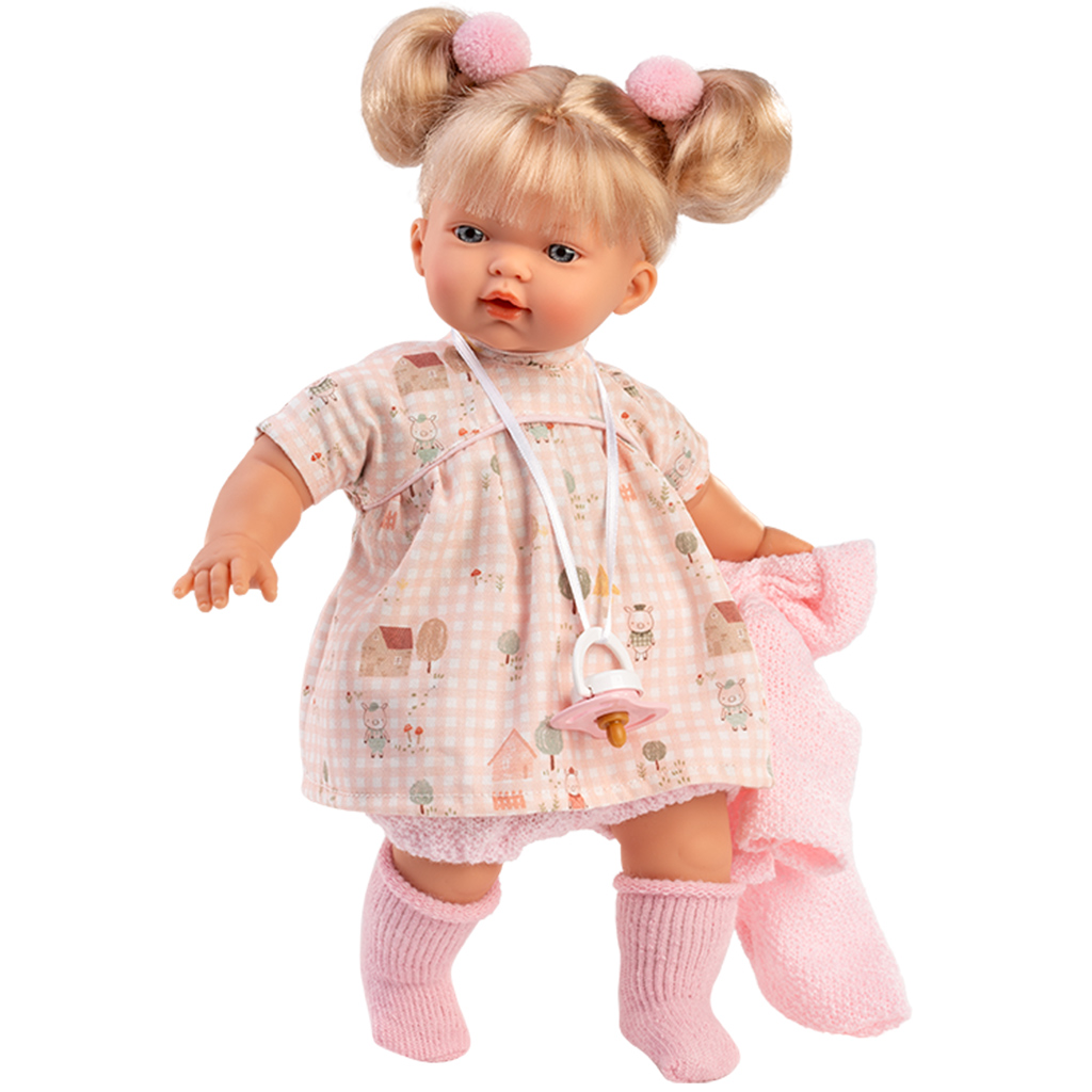 Llorens: Roberta, 33 cm große Puppe mit Schnuller in einem rosa Cardigan. Bild 2