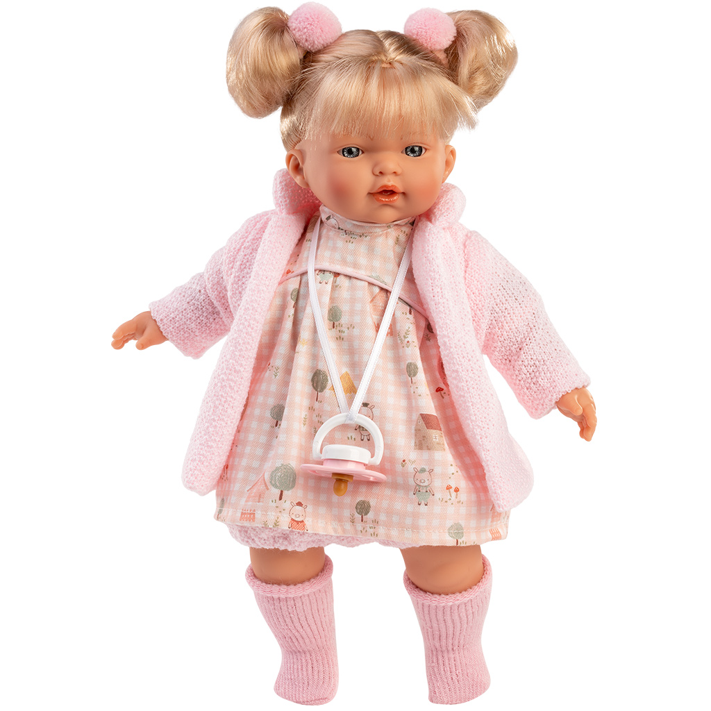 Llorens: Roberta, 33 cm große Puppe mit Schnuller in einem rosa Cardigan. Bild 1