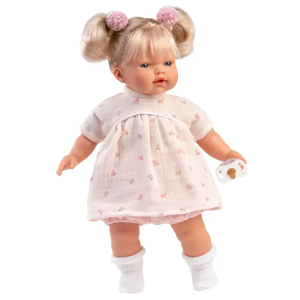 Llorens: Roberta 33 cm große weinende Puppe mit Schnuller im geblümten Kleid Bild 3