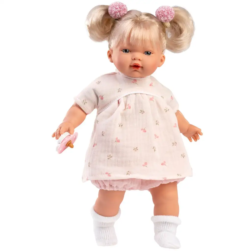 Llorens: Roberta 33 cm große weinende Puppe mit Schnuller im geblümten Kleid Bild 1