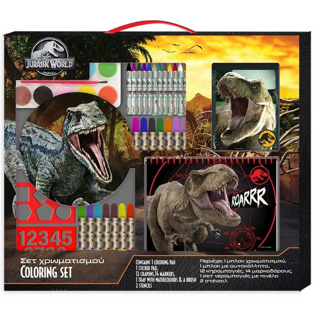 Luna: Jurassic World Malset mit Schablone und Aufkleber 54x47cm Bild 1