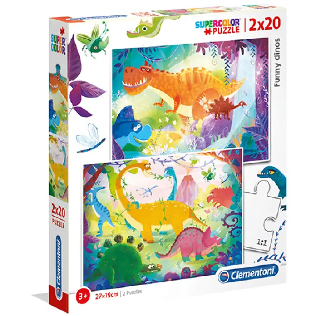 Lustige Dinos Supercolor 2-in-1 Puzzle 2x20 Stück - Clementoni Bild 1