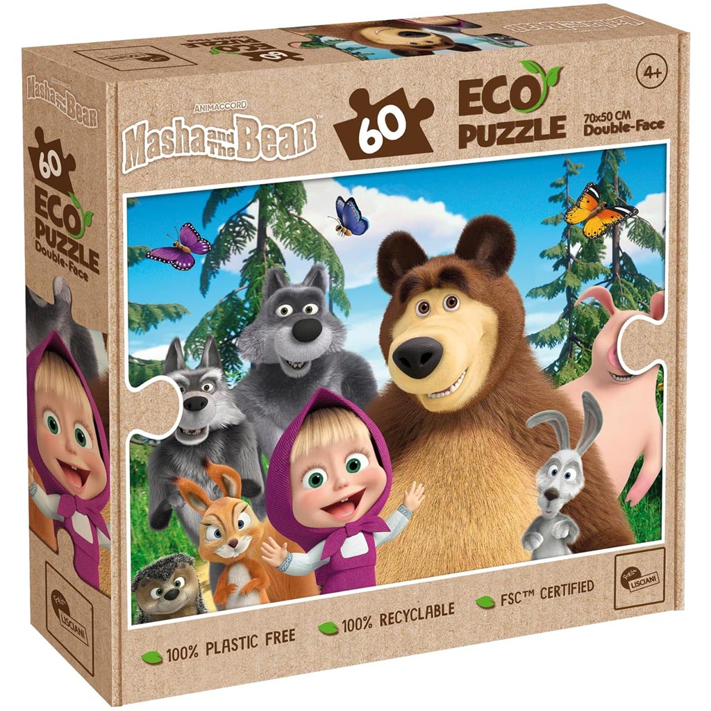 Masha und der Bär 2 in 1 60-teiliges Eco Puzzle und Malbuch 70x50cm - Lisciani Bild 1