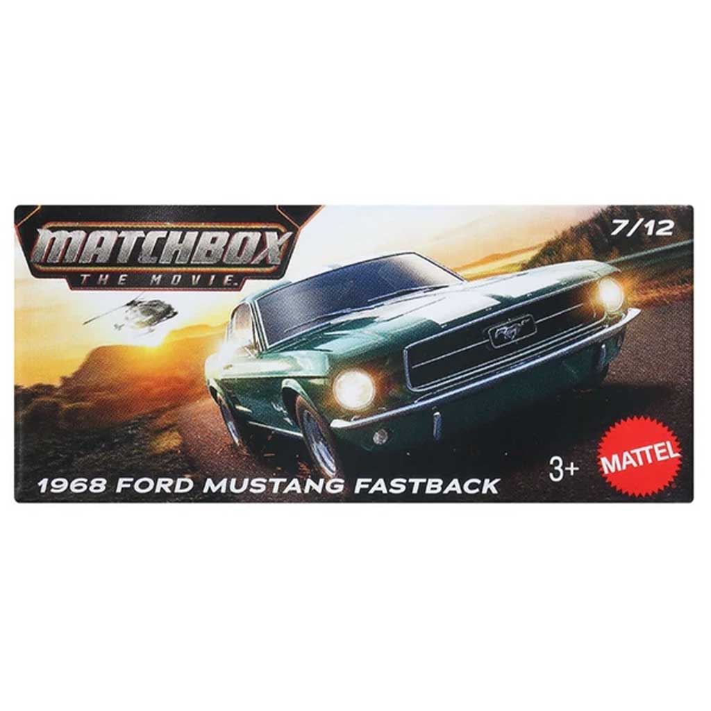 Matchbox A Film: 1968 Ford Mustang Fastback mit Pappschachtel Spielzeugauto 1/64 – Mattel Bild 1