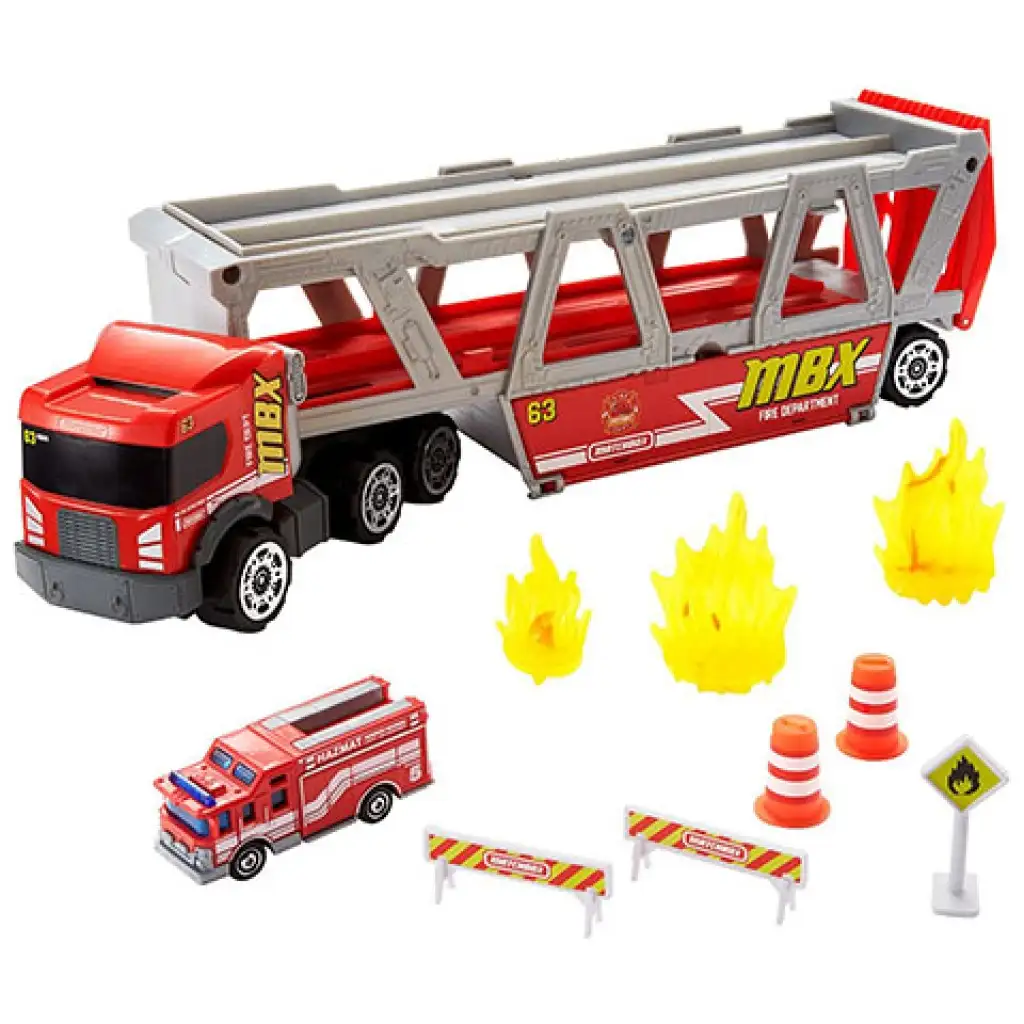 Matchbox Feuerwehr-Transportfahrzeug mit Zubehör - Mattel Bild 2