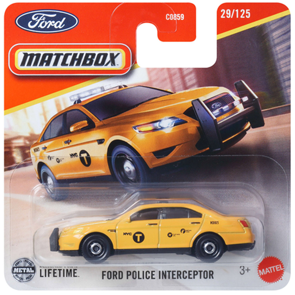 Matchbox: Ford Police Interceptor gelbes Spielzeugauto 1/64 - Mattel Bild 1