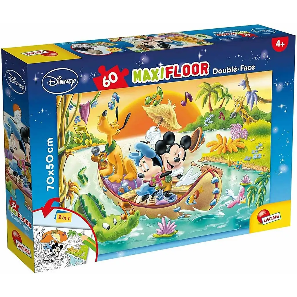 Micky Maus 2-in-1 Maxi-Puzzle mit 60 Teilen und Malvorlage 70x50 cm – Lisciani Bild 1
