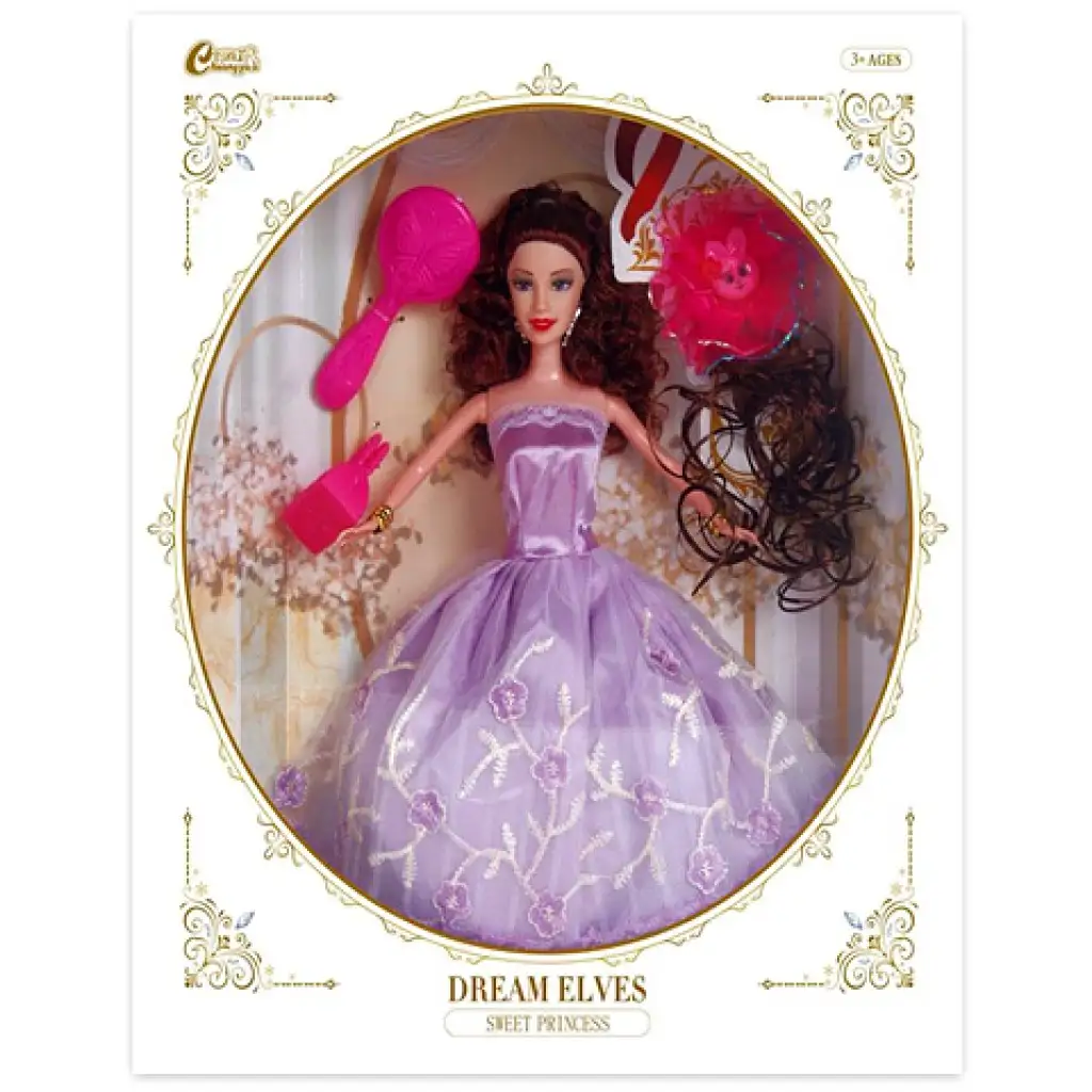 Modepuppe mit zusätzlichem Haar und Accessoires in lila Kleidung 30cm Bild 1
