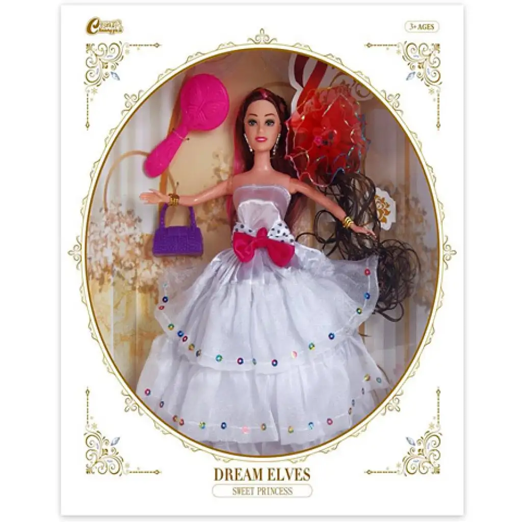 Modepuppe mit zusätzlichem Haar und Accessoires in weißem Kleid, 30 cm Bild 1