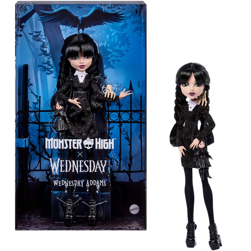 Monster High x Wednesday – Wednesday Addams Puppe mit Zubehör – Mattel Bild 1