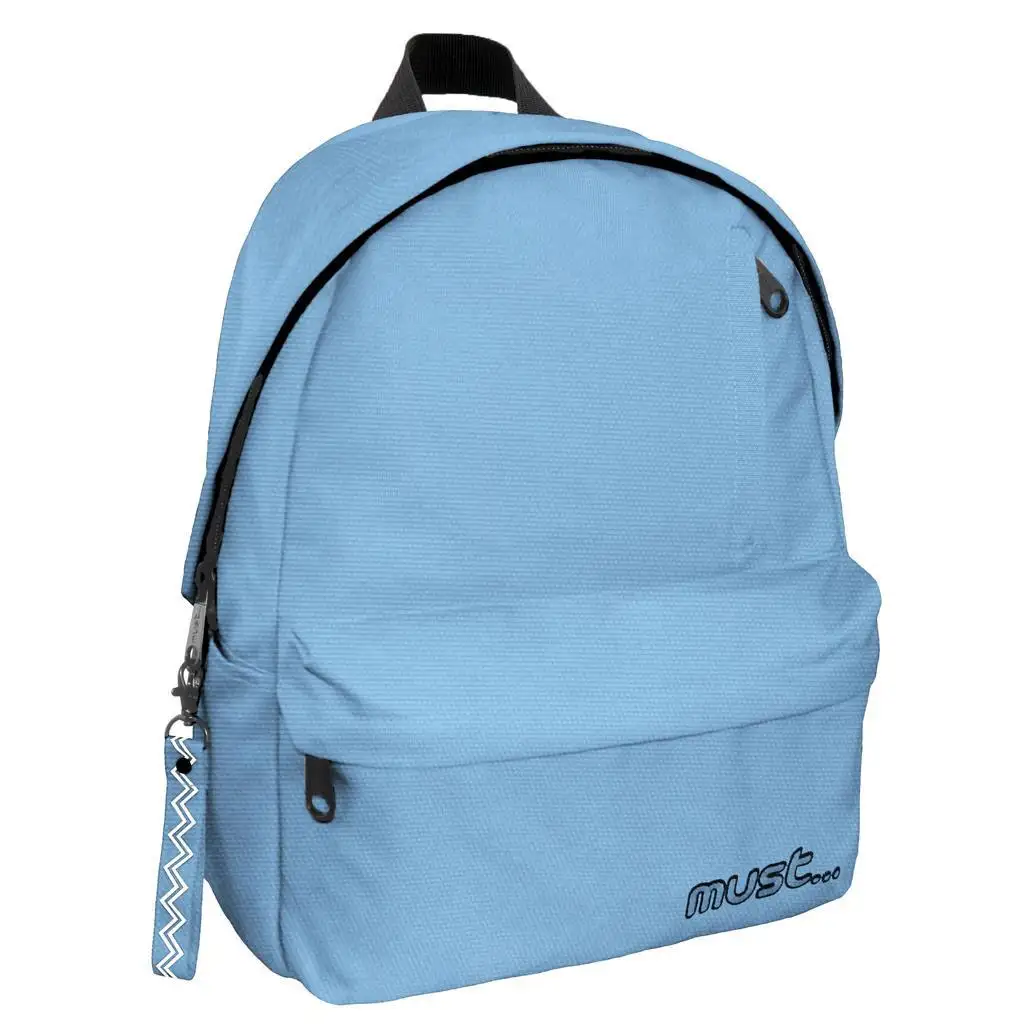 Must: Abgerundeter hellblauer vierfach unterteilter Schulranzen, Rucksack 32x17x42cm Bild 1