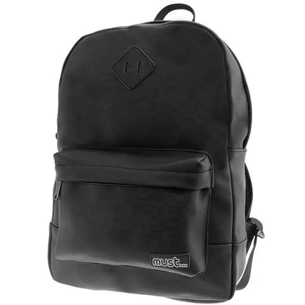 Must: Abgerundeter schwarzer Schulranzen mit Lederoptik, Rucksack 30x13x41cm Bild 1