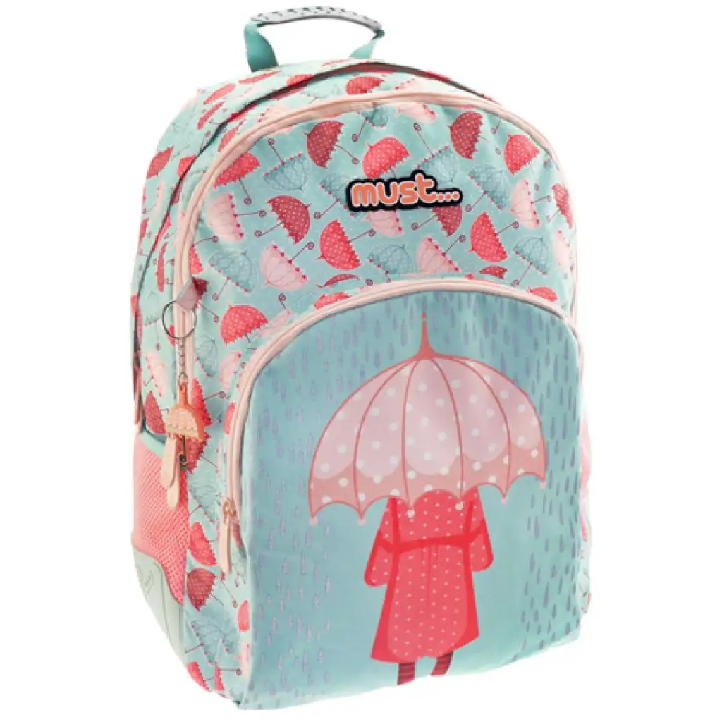 Must: Dreifächeriger Schulranzen mit Regenschirm, Rucksack 33x16x45cm Bild 1
