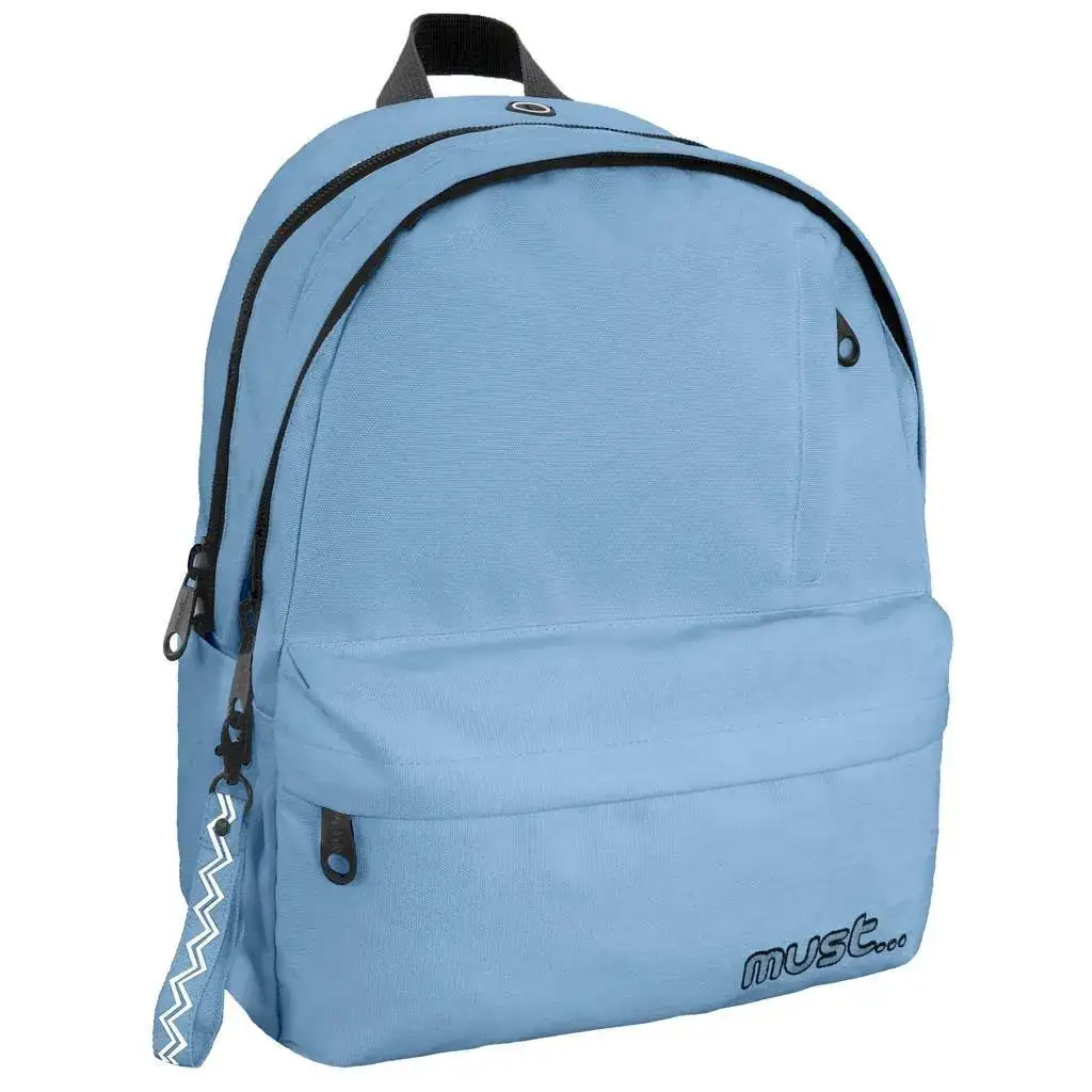 Must: Hellblauer, abgerundeter Schulranzen mit vier Fächern, Rucksack 32x19x42cm Bild 1