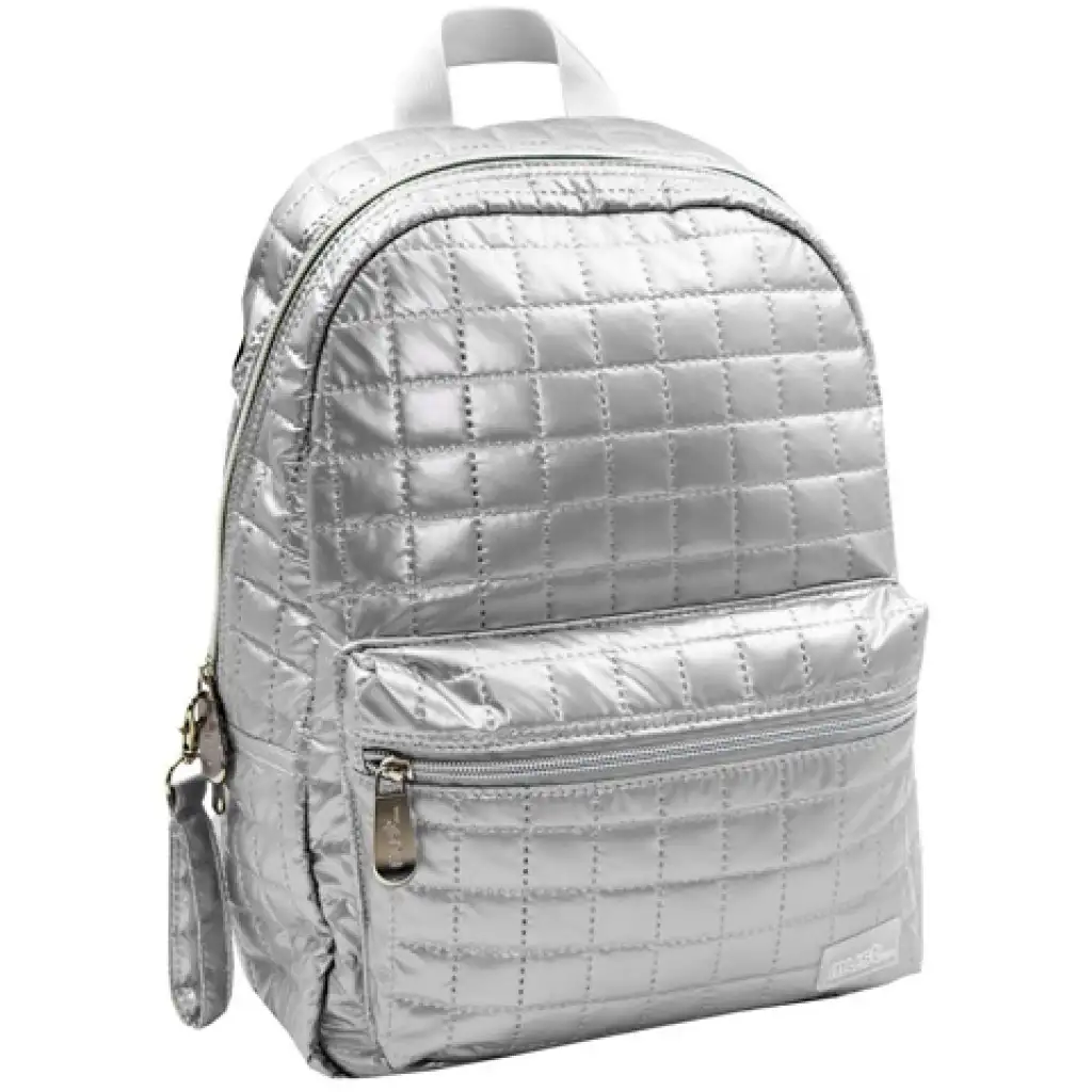 Must... Pearl silber gesteppt Schultasche, Rucksack 26x14x36cm Bild 1