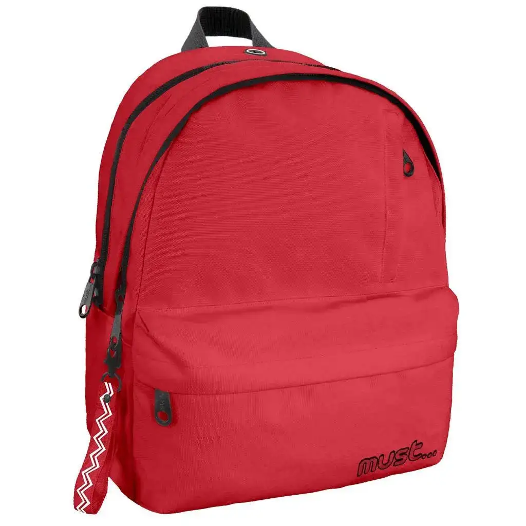 Must: Vierfach unterteilte, abgerundete rote Schultasche, Rucksack 32x19x42cm Bild 1