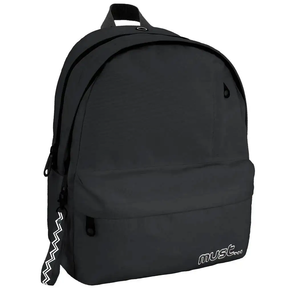 Must: Vierfach unterteilte, abgerundete schwarze Schultasche, Rucksack 32x19x42cm Bild 1