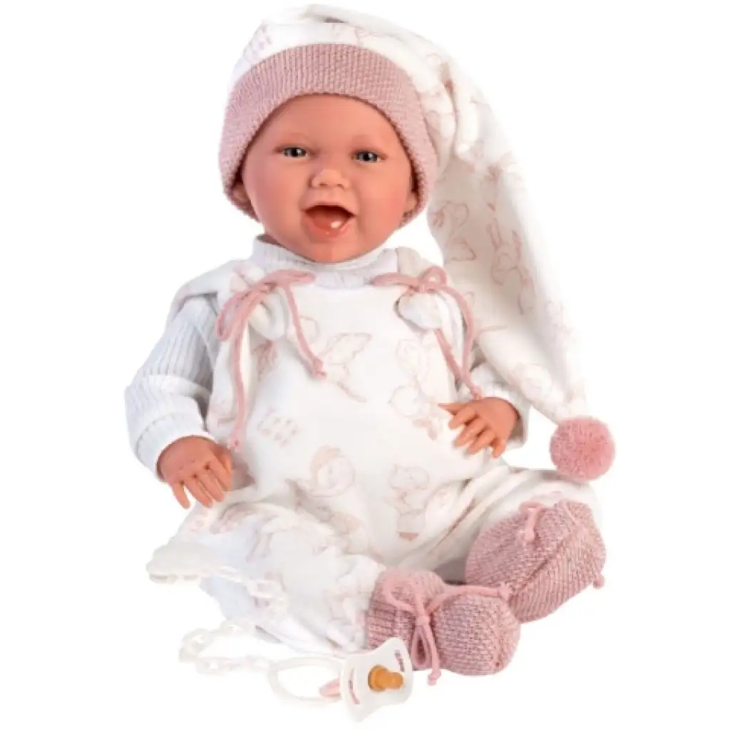 Neugeborenes weinendes Baby mit rosa Schlafmütze 40cm Bild 1