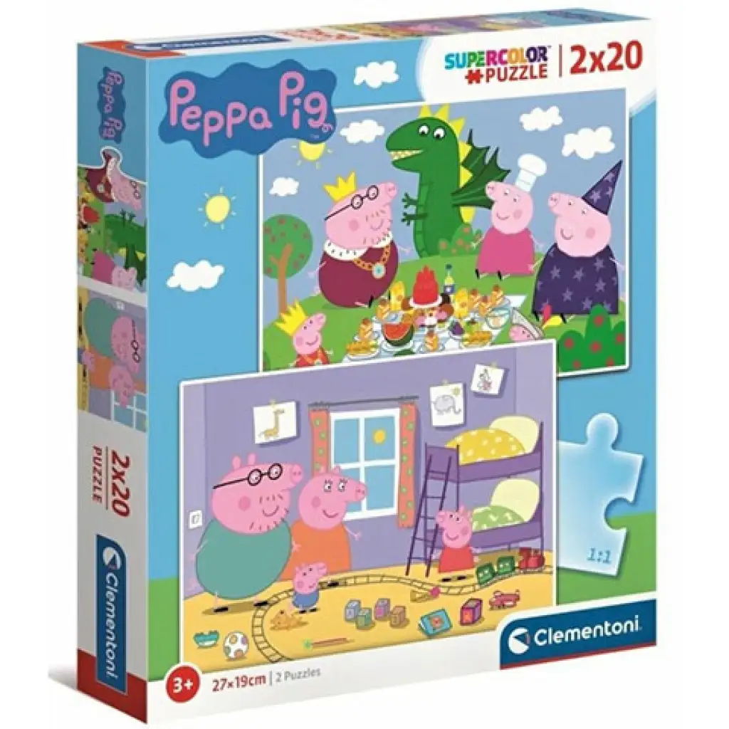 Peppa Wutz Supercolor 2-in-1 Puzzle 2x20 Teile - Clementoni Bild 1