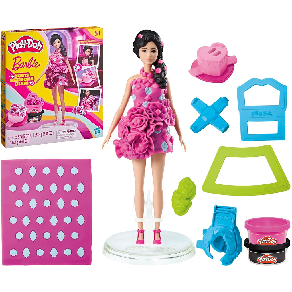 Play-Doh: Barbie Glitzer Schmuck und Bänder Knetset mit Puppe – Hasbro Bild 1