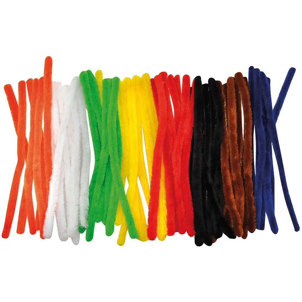 PlayBox: Bunte Chenille-Fäden Grundfarben 1,6x28cm 50er Packung Bild 1