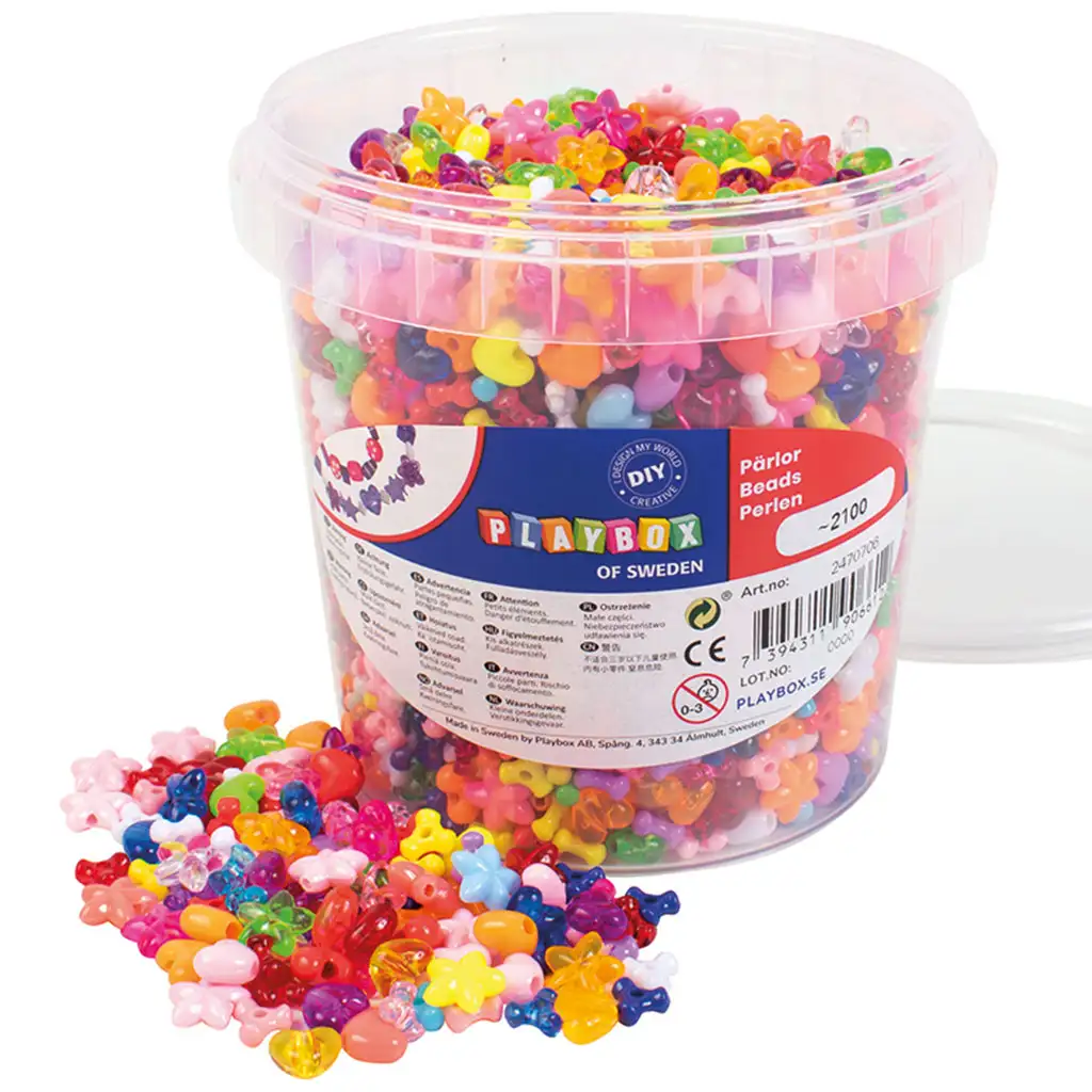 PlayBox: Fädelbare bunte Kunststoffperlen 8-13 mm 2100 Stück Bild 1