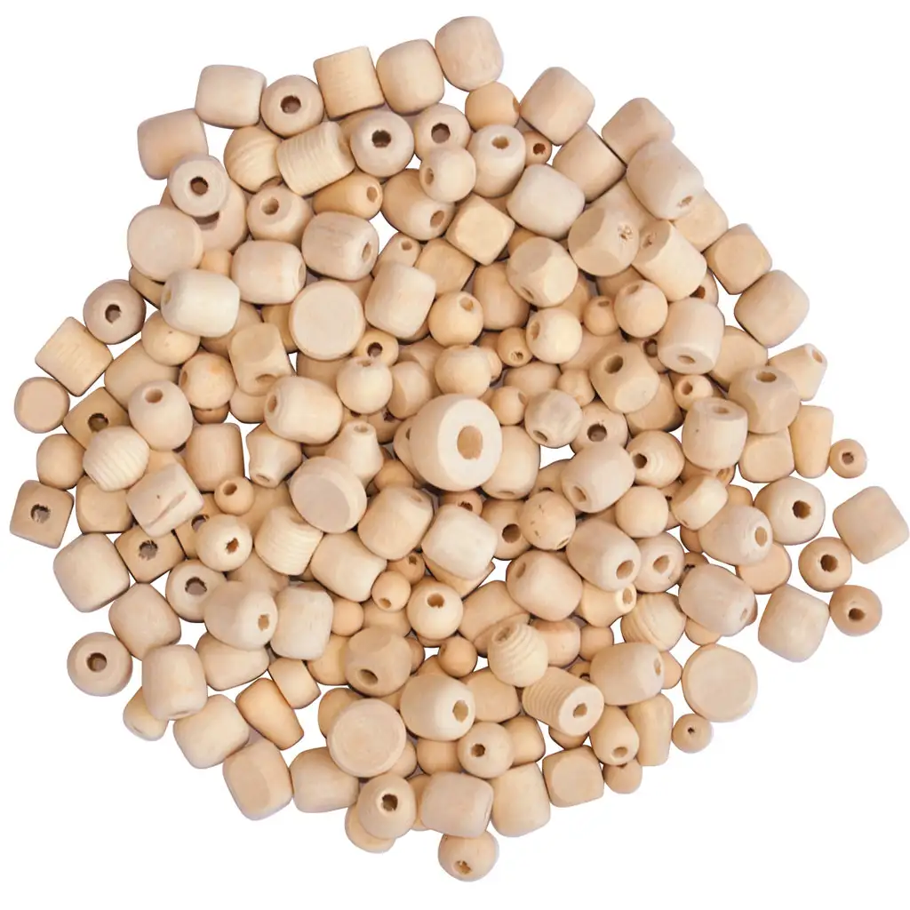 PlayBox: Natur fädelbare Holzperlen in verschiedenen Größen und Formen, 500g-Packung Bild 1