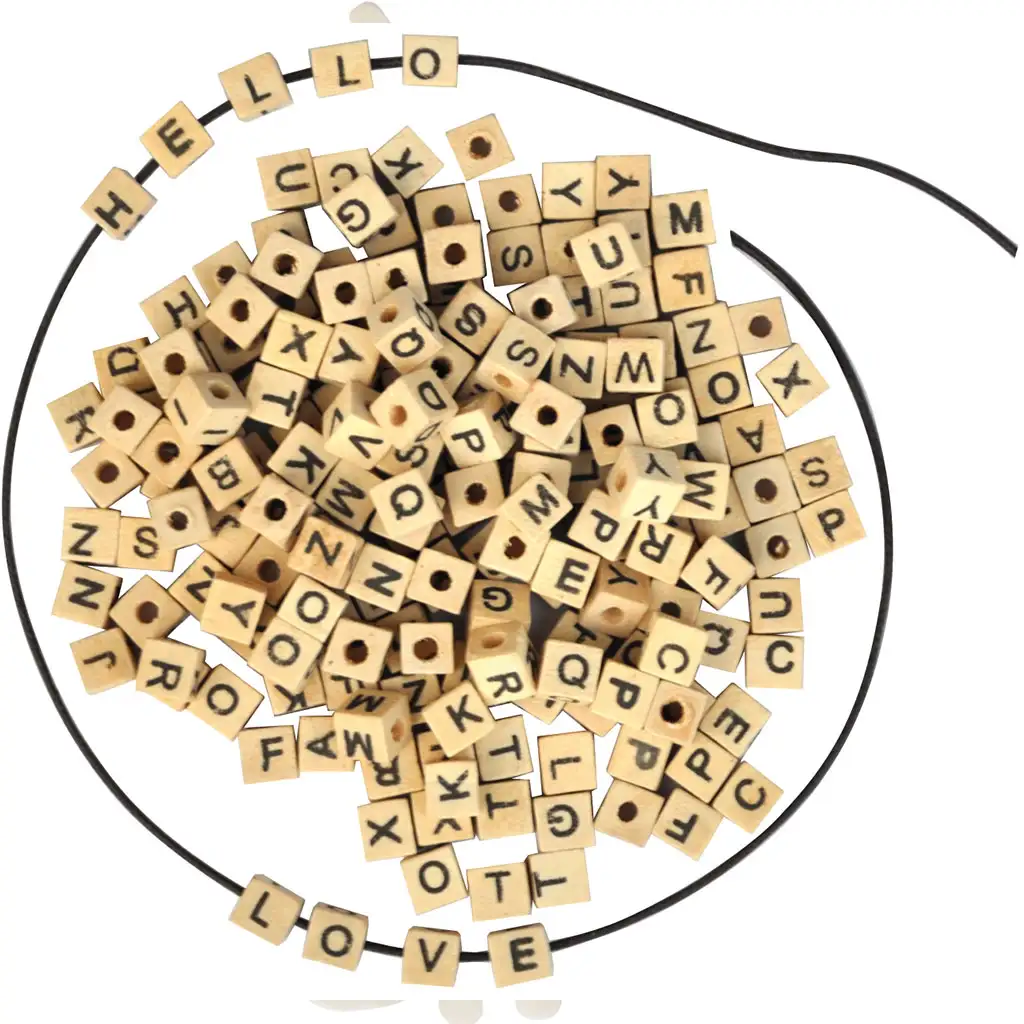 PlayBox: Naturholz fädelbare Buchstabenwürfel in 7x7mm Größe, 300 Stück Packung Bild 1
