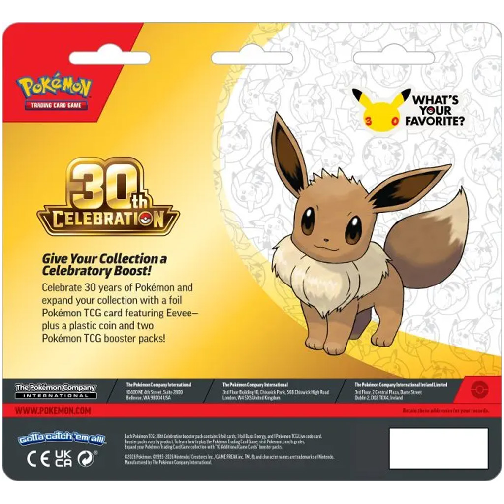 Pokémon TCG: 30. Jubiläums 2-Pack Blister – Doppelt Breit (Eevee Promo + Pikachu Münze) Bild 2