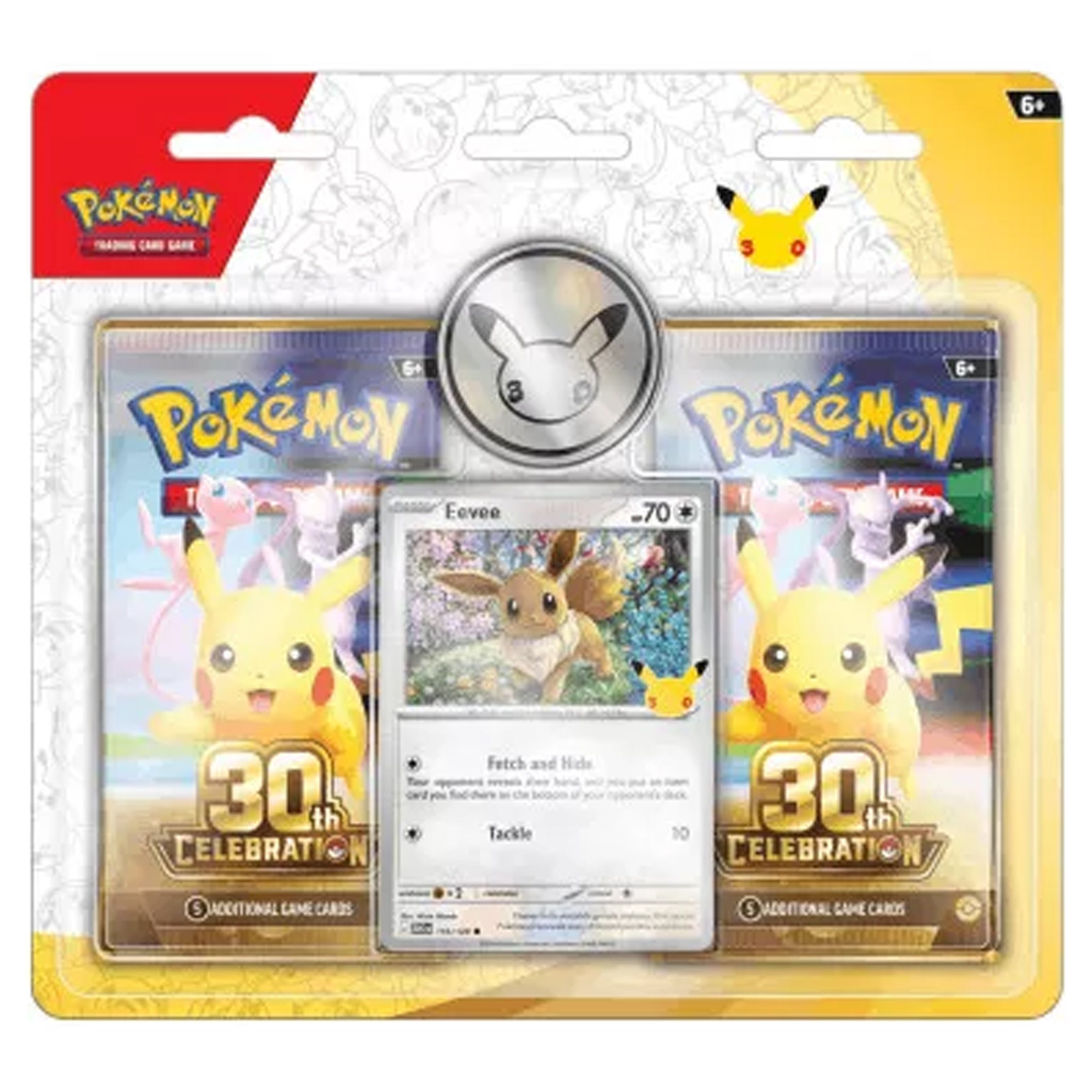Pokémon TCG: 30. Jubiläums 2-Pack Blister – Doppelt Breit (Eevee Promo + Pikachu Münze) Bild 1
