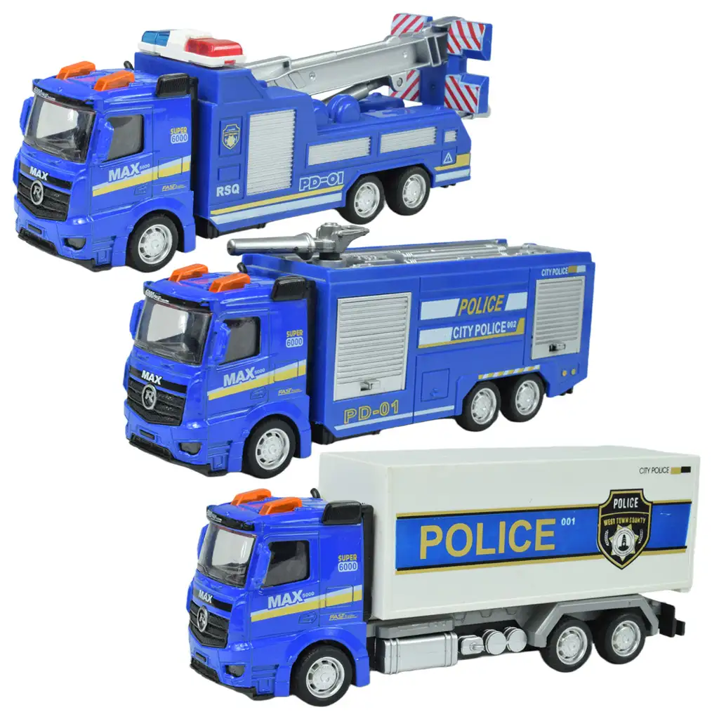 Polizeiautos: Schwungrad-Polizeilastwagen in verschiedenen Ausführungen 19cm Bild 1