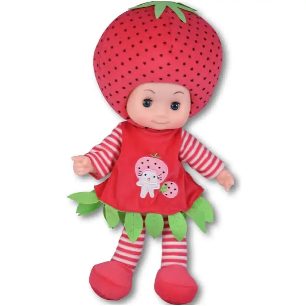 Stoffkörperpuppe im Apfel- oder Erdbeer-Kostüm 36cm 1Stück Bild 2