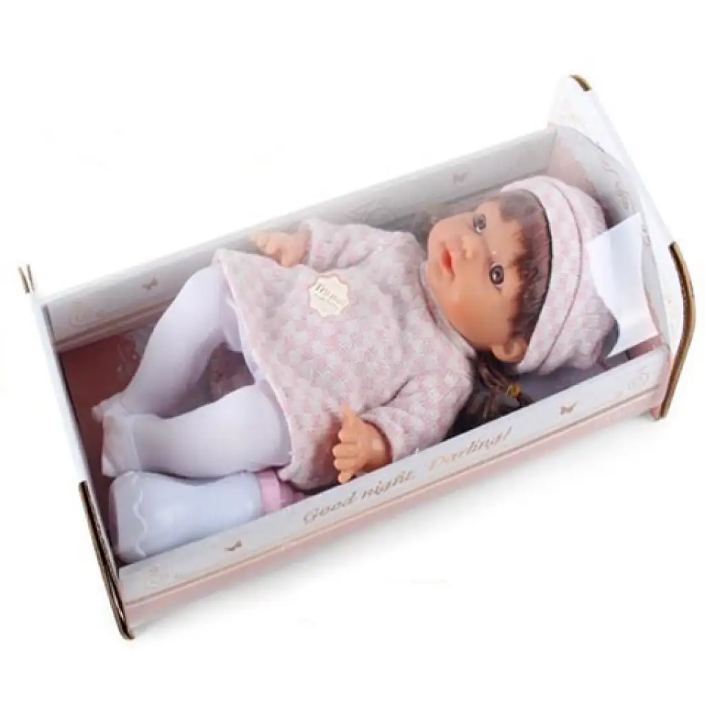 Weinendes Baby in kariertem Kleid mit Geräusch und Wiege 30cm Bild 2