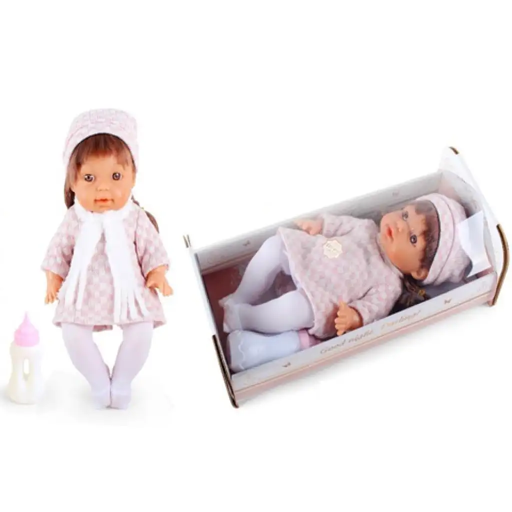 Weinendes Baby in kariertem Kleid mit Geräusch und Wiege 30cm Bild 1