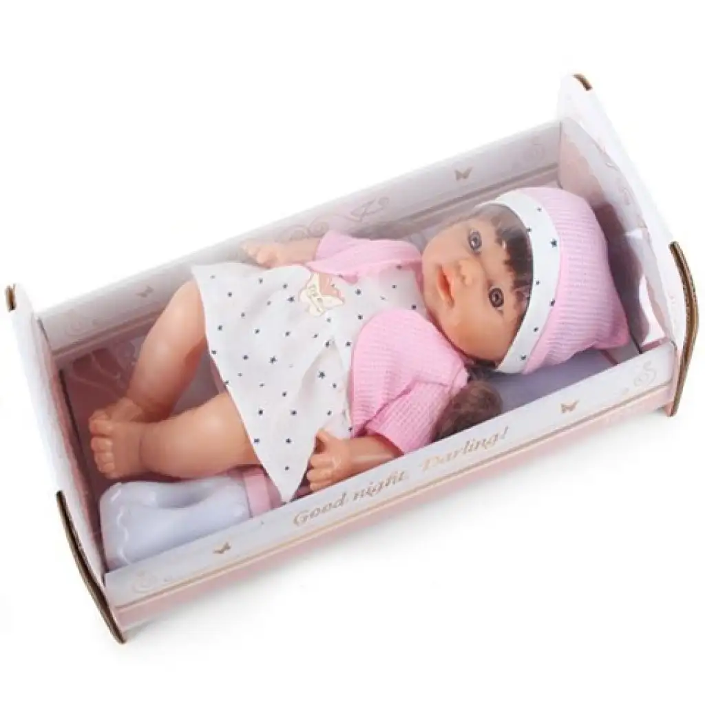 Weinendes Baby in einem Sternenkleid mit Geräuschen und einem Kinderbett 30cm Bild 2