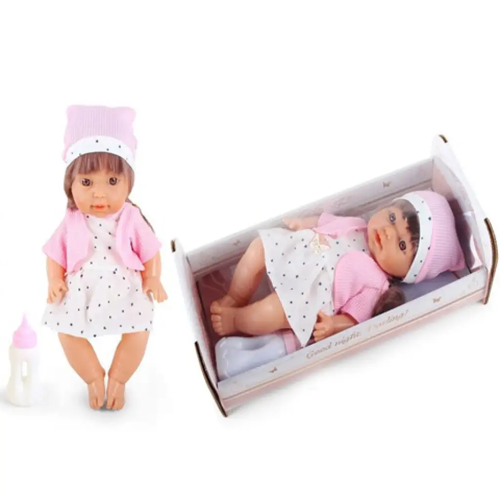 Weinendes Baby in einem Sternenkleid mit Geräuschen und einem Kinderbett 30cm Bild 1