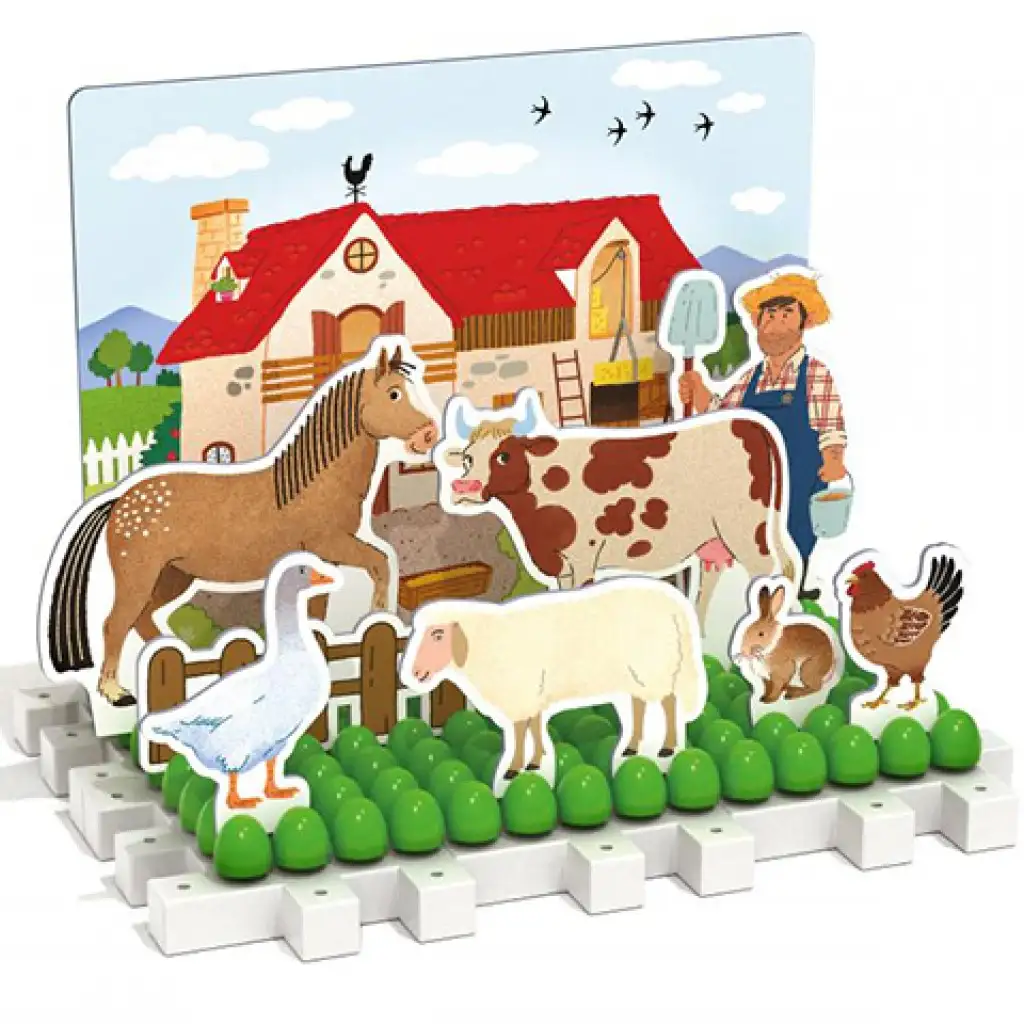 Quercetti: Montessori Bauernhof und Wald Steckspiel 3-teiliges Set Bild 1