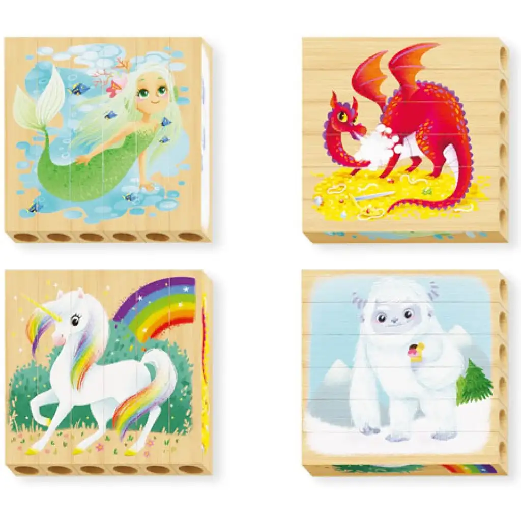 Quercetti: PlayBio Fantastische Wesen 4-in-1 Holzklotz-Puzzle Bild 2