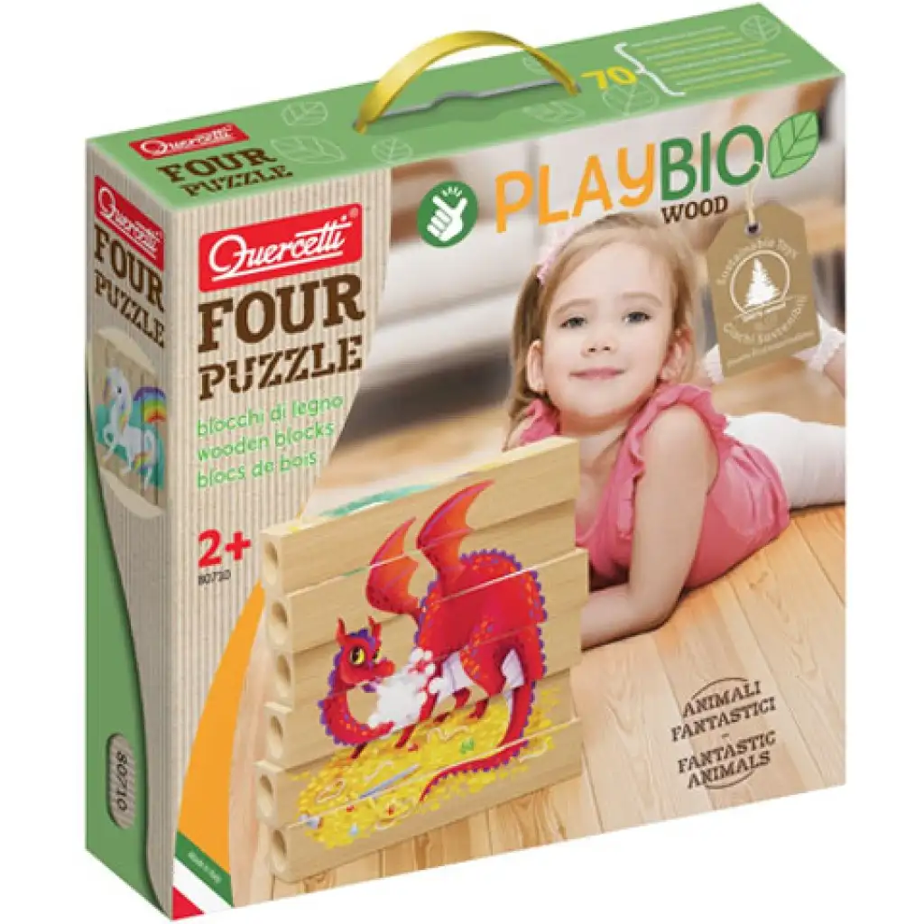 Quercetti: PlayBio Fantastische Wesen 4-in-1 Holzklotz-Puzzle Bild 1