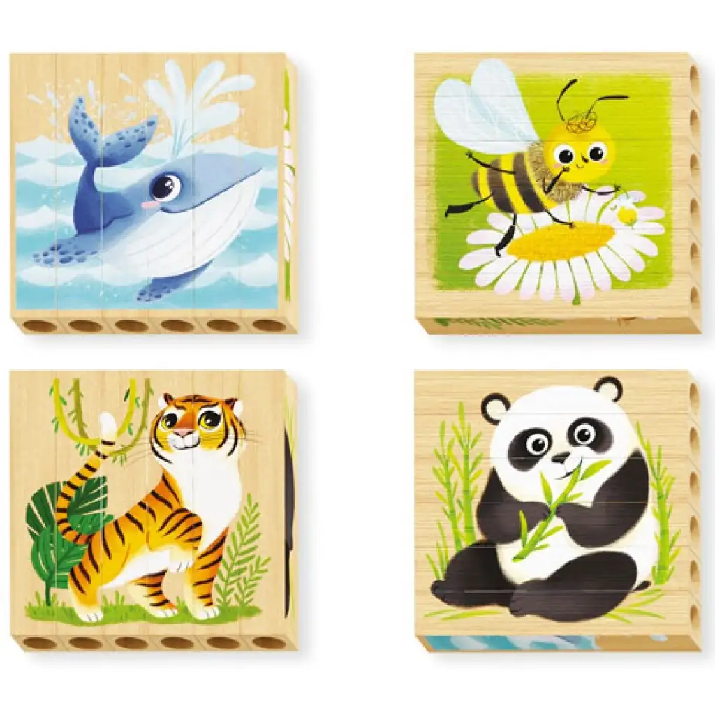 Quercetti: PlayBio Gefährdete Tiere 4-in-1 Holzklotz-Puzzle Bild 2