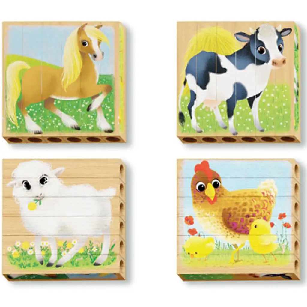 Quercetti: PlayBio Haustiere 4-in-1 Holzklotz-Puzzle Bild 2