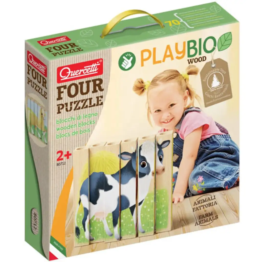Quercetti: PlayBio Haustiere 4-in-1 Holzklotz-Puzzle Bild 1