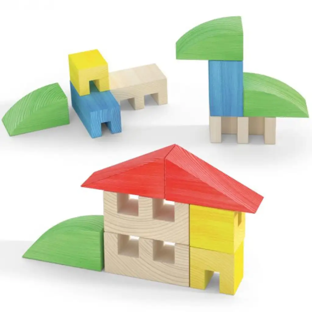 Quercetti: ToyTown Basic 15-teiliges Holzbauspielzeug Bild 2