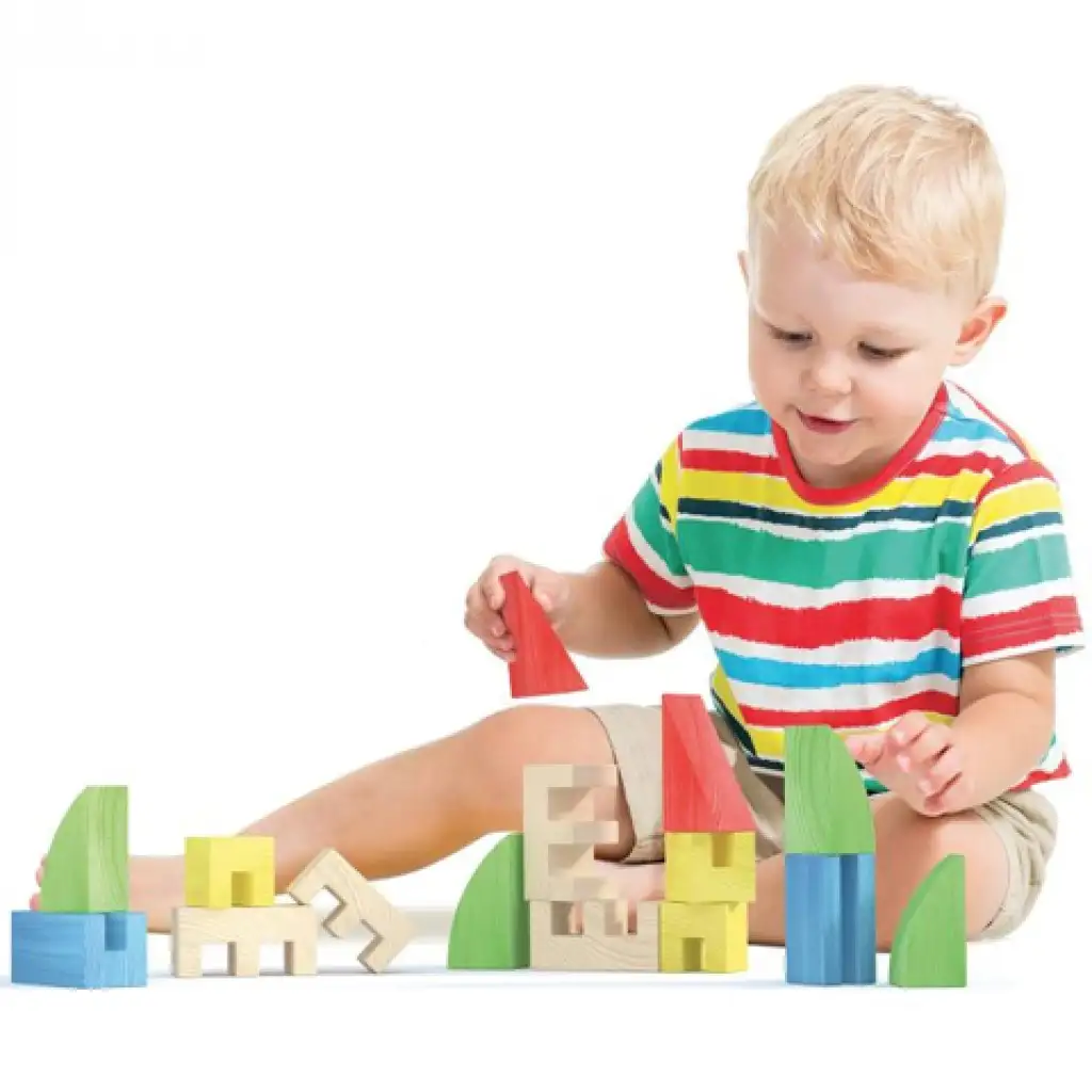 Quercetti: ToyTown Basic 15-teiliges Holzbauspielzeug Bild 3