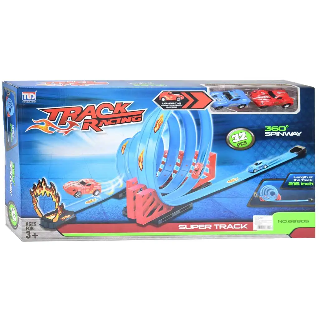 Racing Track 32-teiliges Rennstreckenset mit Schneckenlooping und 2 Rückziehautos 1/64 Bild 1