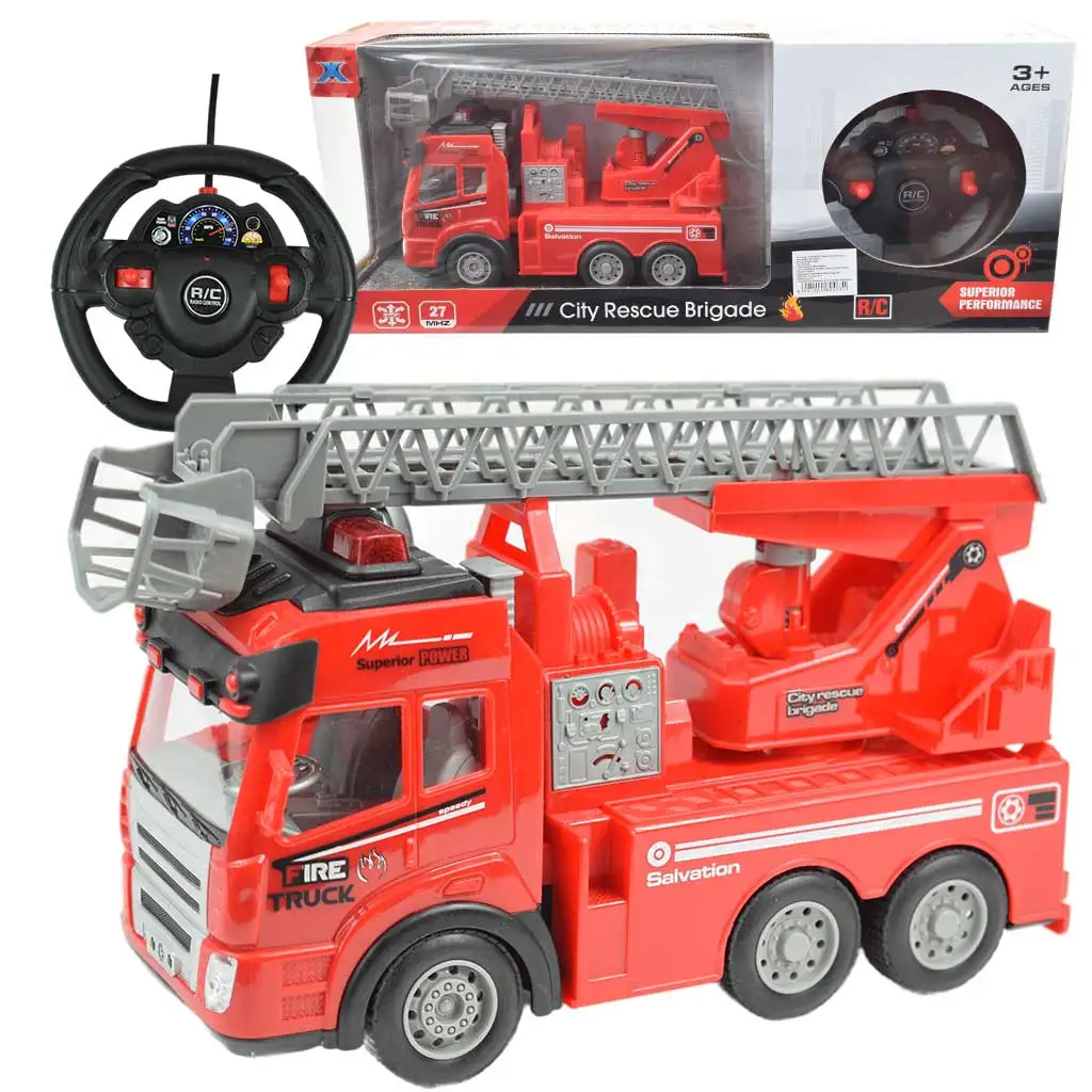 RC ferngesteuertes Hubarbeitsbühnen-Feuerwehrauto mit Lichteffekten 1/48 Maßstab 27 MHz 20 cm Bild 1
