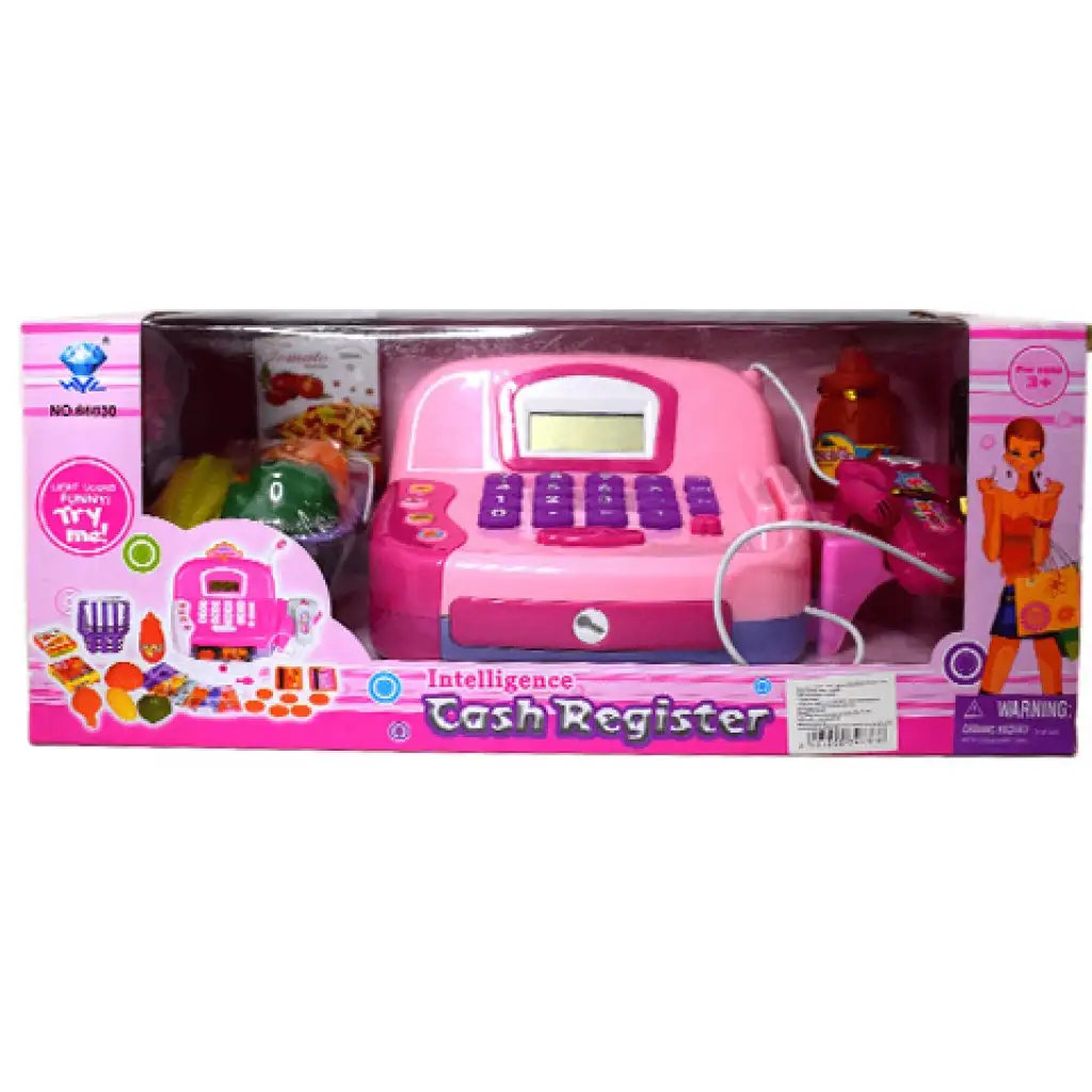 Rosa funktionale elektrische Registrierkasse mit Mikrofon, Spielgeld und Sound Bild 2